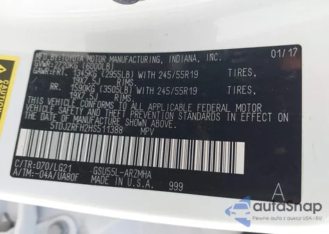 2017 Toyota Highlander Se from USA, damaged, VIN 5TDJZRFH2HS511388